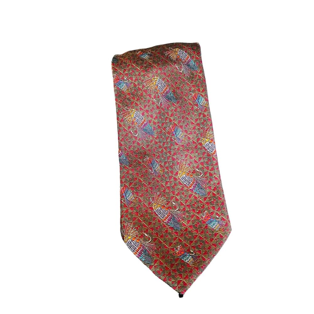 SARTORI Men's 100% Silk Necktie ITALY Designer Geometric Fly‎ Fishing Rare NEW - Picture 6 of 9